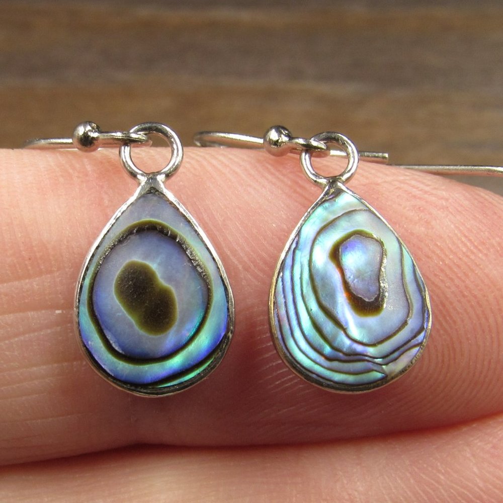 Sterling Silver Abalone Shell Small Teardrop Earr… - image 1